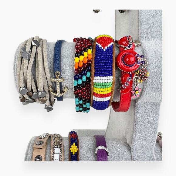 Bracelet Lot 21 Leather Wristband Strip Wrap Beaded Man Made Braided Cords Clasp - Picture 4 of 8